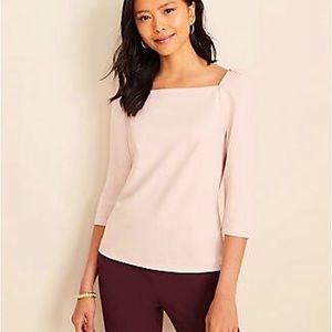 Ann Taylor Puff Sleeve Square Neck Top (Soft Pink)
